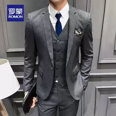 Luo Meng autumn winter suit suit suit men Korean version of slim stripe business casual dress groom wedding dress suit