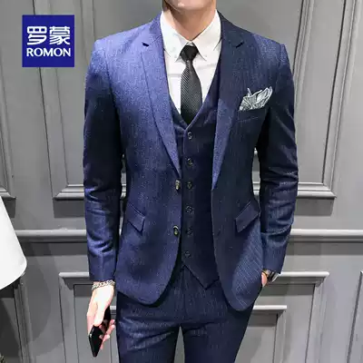 Romon striped suit suit men Korean slim business suit handsome youth professional dress wedding dress