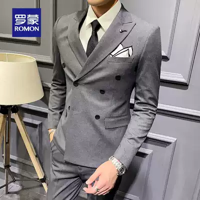 Romon double-breasted gentleman suit suit suit male handsome host dress youth business casual suit three-piece set