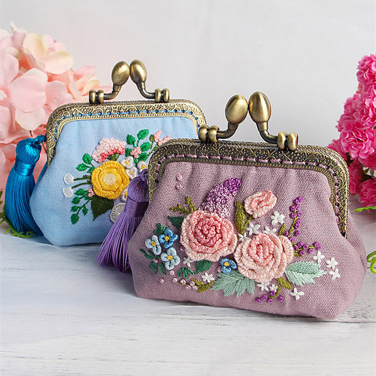 diy handmade embroidery creative handmade material bag cloth art zero money bag wallet mouth gold bag beginner simple