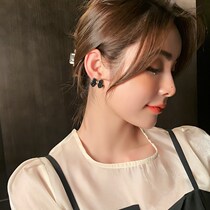 South Koreas black butterfly bow ear nail red high - senior earrings simply personality temperament 925 silver needle ear accessories