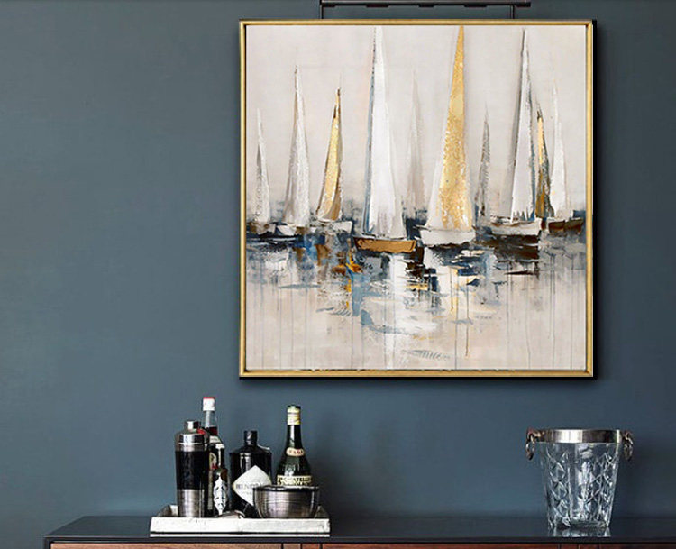 现代简约抽象油画帆船手绘装饰画沙发背景墙轻奢挂画北欧玄关画详情3