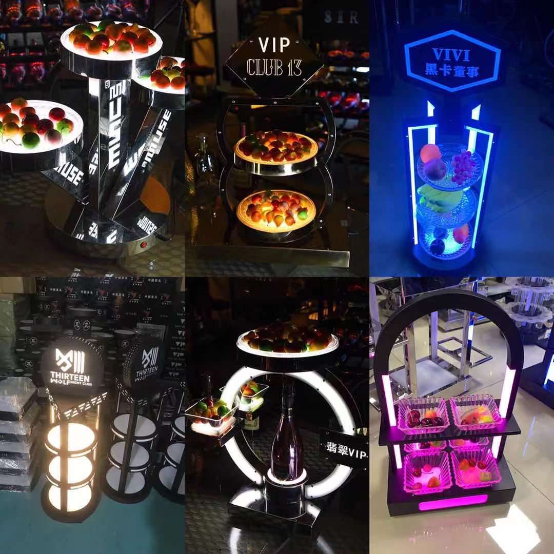 Bar glowing fruit plate holder KTV dried fruit plate snack snack plate stainless steel luxury compartment platter