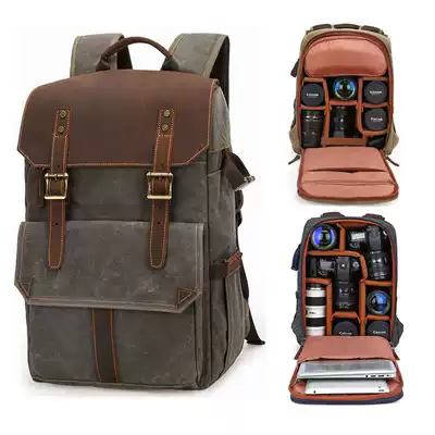 Shoulder photography bag Male professional retro liner Canon camera bag Lightweight monocular photography canvas backpack Large capacity