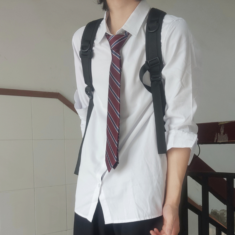 【Z in Stock】Men's Pointed Collar No-Pocket Short-Sleeve Long-Sleeve White Shirt Japanese Dk Uniform