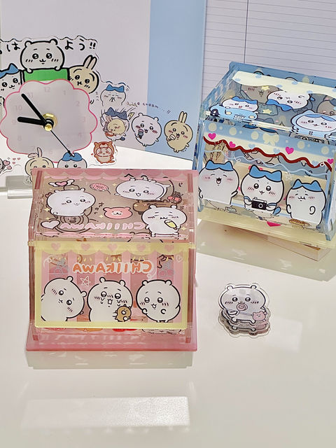 Chiikawa jiikawa storage box cute acrylic flip desktop storage box dustproof ornament can be detached