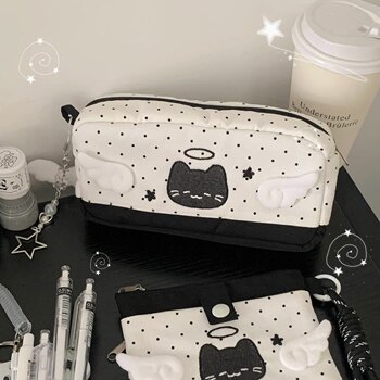 Black polka dot angel demon cat pencil case high appearance
