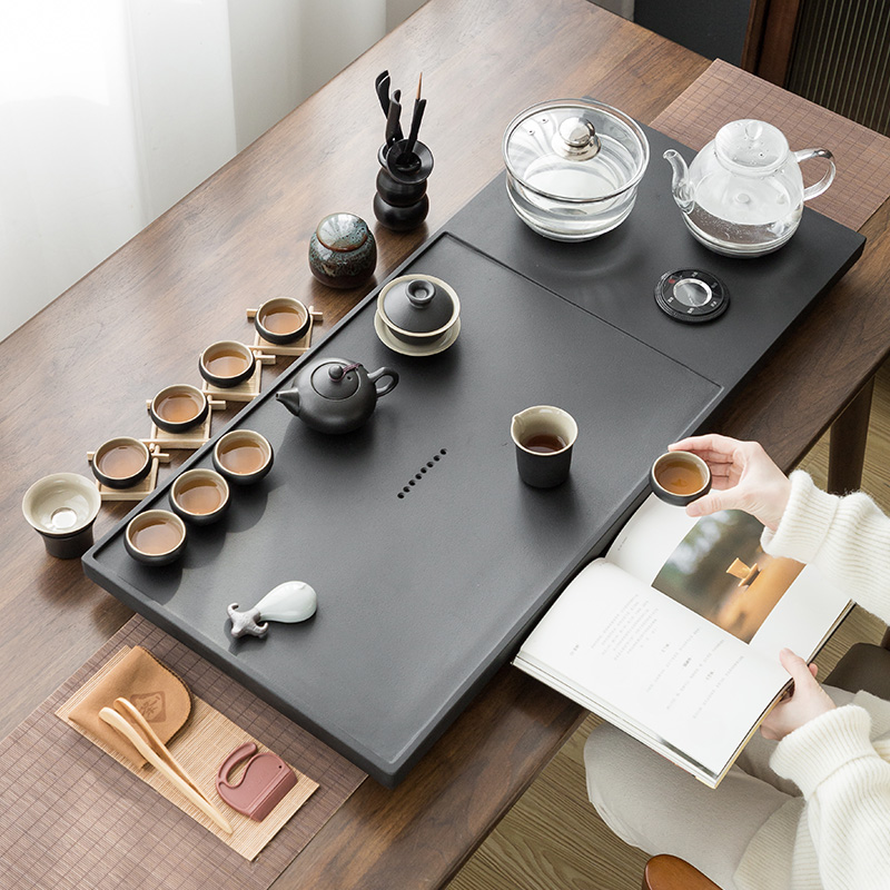 Wujin Stone tea tray with induction cooker integrated whole piece of raw stone Tea Table full automatic water kettle set for household