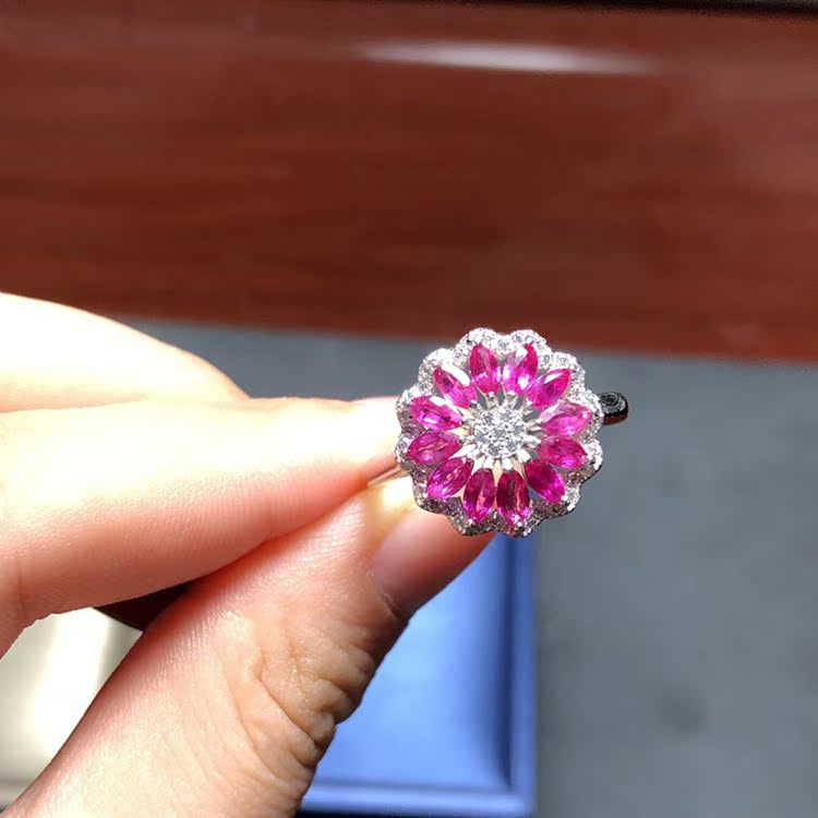 彩色寶石石首飾925純銀鑲天然紅寶石女戒馬目2 4 寶石戒指活圈 彩色寶石石首飾925純銀鑲天然紅寶石女戒馬目2 4 寶石戒指活圈
