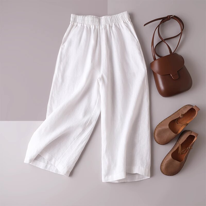 European Plus-Size Women's Clothing 2026 Spring/Summer Linen Loose Casual Pants Wide-Leg Pants Cotton-Linen Straight-Leg Pants Cropped Pants