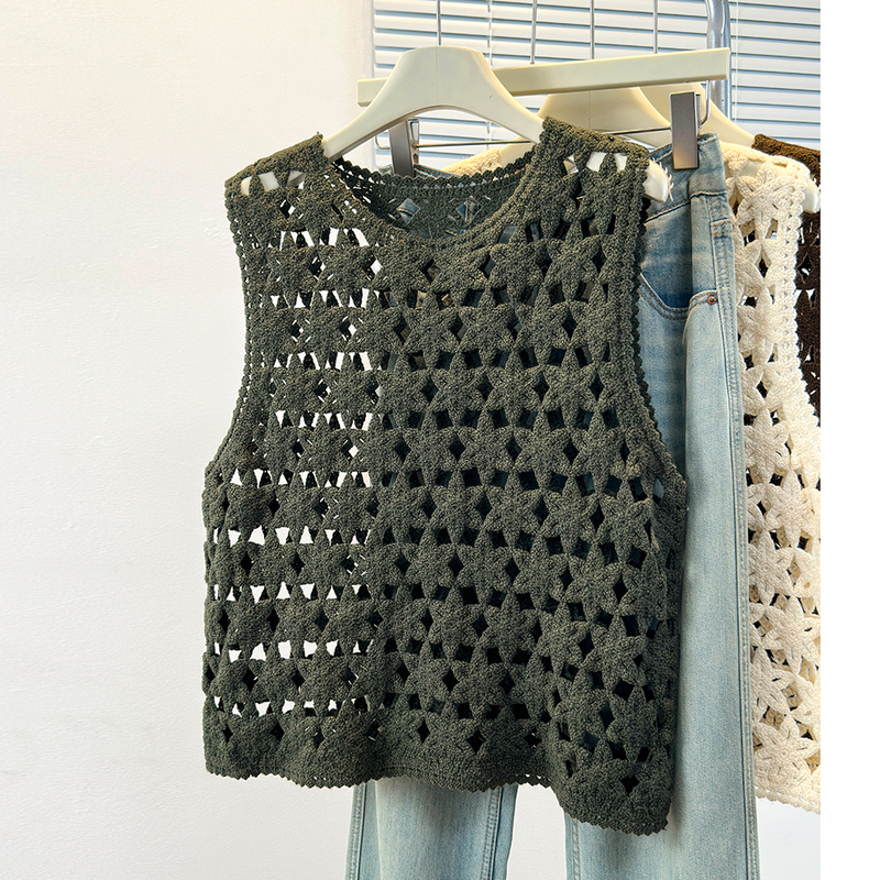 Loose Top for Women, Lazy Style, Large Size, New Hollow-Out Knitted Vest, Sleeveless Vest for Women, 2026 Spring and Autumn Season Loose Top for Women, Lazy Style, Large Size, New Hollow-Out Knitted Vest, Sleeveless Vest for Women, 2026 Spring and Autumn Season