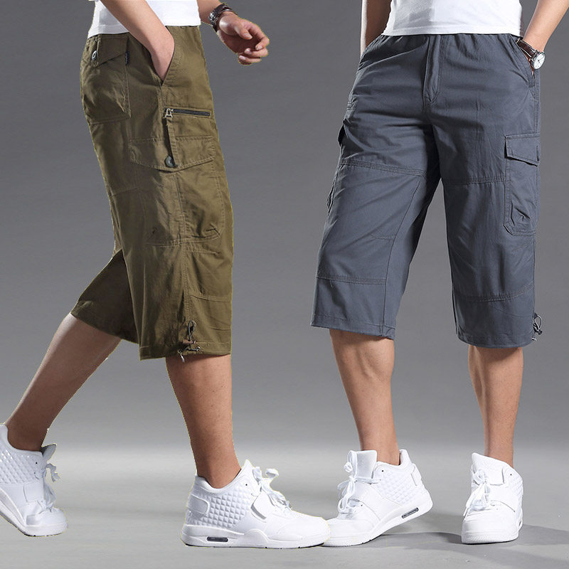 7-point pants, cropped pants, men's big pants, men's loose big shorts, men's plus-size shorts, men's tooling shorts, men's loose