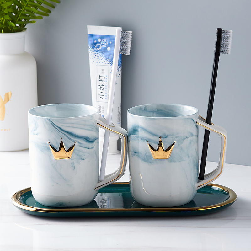 Marble pattern brush tooth Cup European simple and practical cosmetic room countertop ceramic mouthwash Cup creative toothbrush cup Tooth Cup