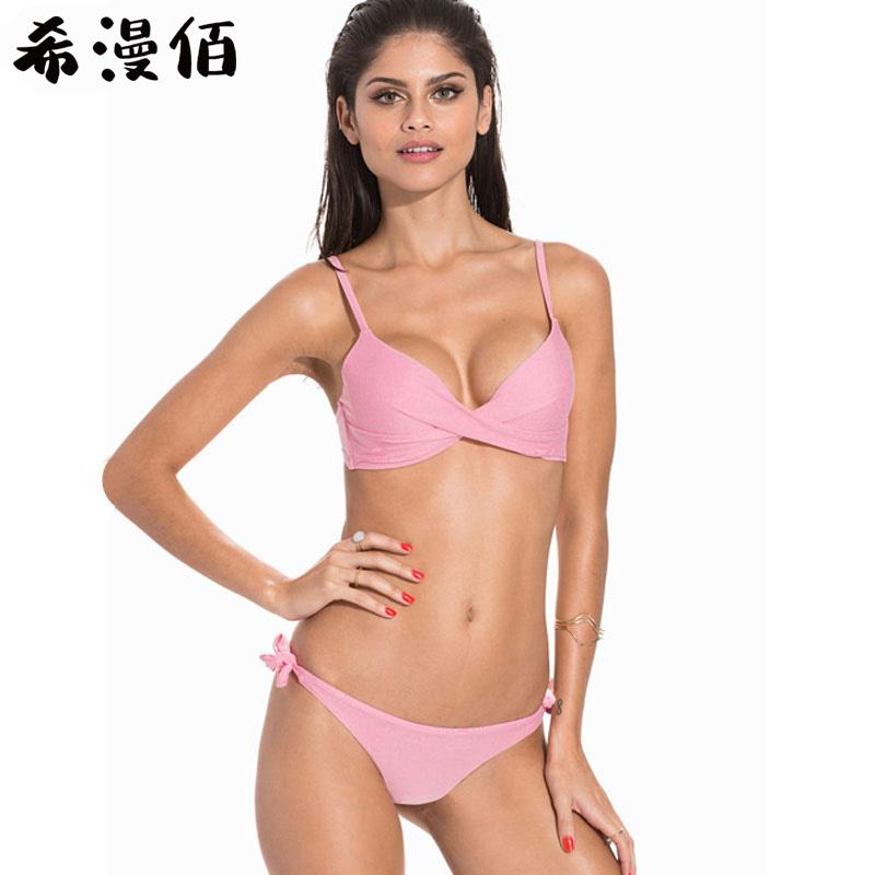 Quasi-Episode Sexy Bikini Swimsuit Women Pink Explicit White Color Modeling Art steel ring to gather small breasts and large breasts