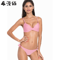 Xi Manyi sexy bikini model art Test solid color steel ring gathers female sexy pink swimsuit hot spring