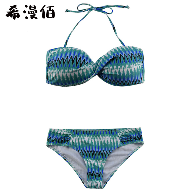 Xi Manbai swimsuit women's high waist two-piece belly cover hot spring hanging neck small chest gathered bikini sexy personality pattern