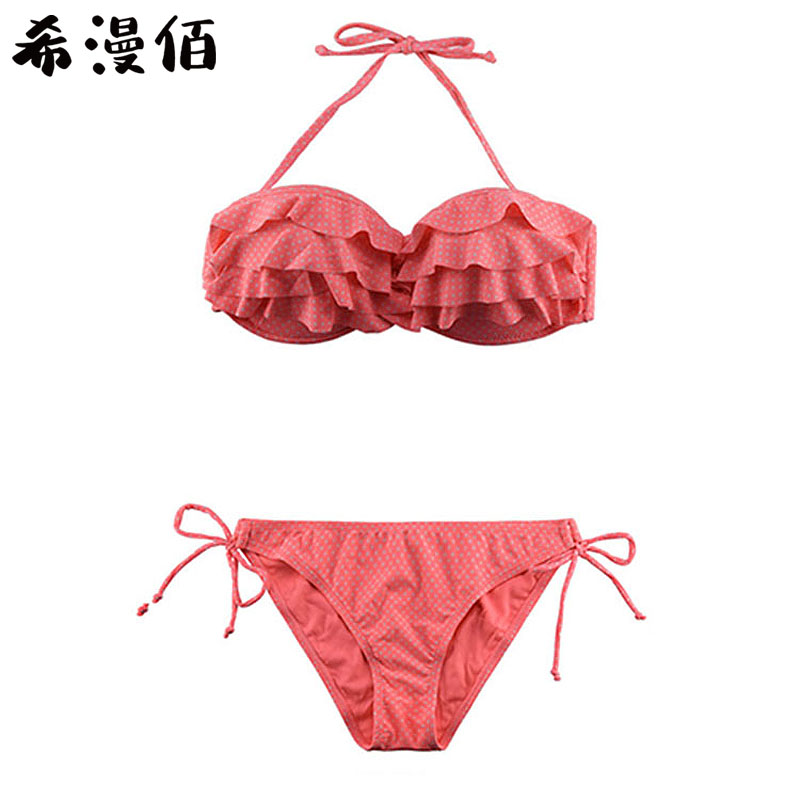 Swimsuit women's bikini three-point sexy ruffle small chest thickened steel support gathered hanging neck 2020 new hot spring