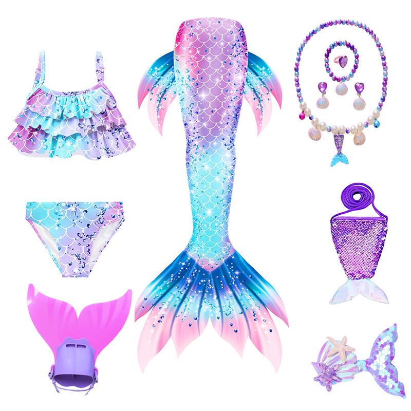 Children's Mermaid Swimsuit, Girl's Mermaid Tail, Girl's Bow Bikini, Seaside Baby Hot Spring Swimsuit