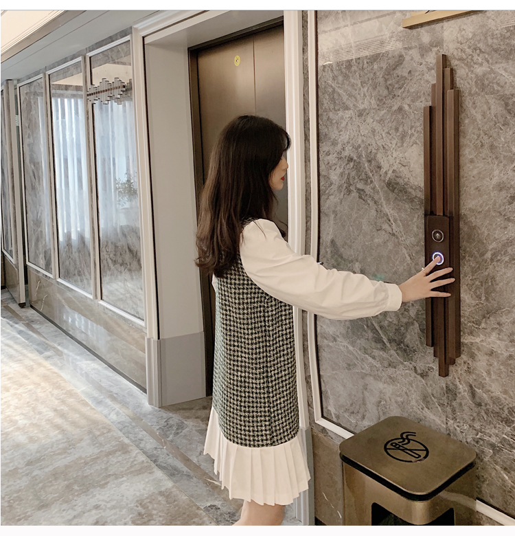 VK旗艦店 韓系修身顯瘦小香風拼接假兩件長袖洋裝