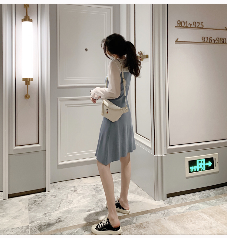 VK旗艦店 韓國風淑女優雅娃娃領單排扣長袖洋裝