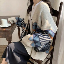 College Wind Knit Cardigan Jacket Woman Autumn Winter Loose Design Sensation Foreign Wear and thickened Lazy Wind Sweater
