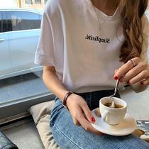 2022 spring summer new Korean version loose round collar minimalist letter printed short sleeve T-shirt female pure cotton half sleeve upper clothes