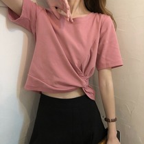 Net celebrity ins super fire kink short-sleeved T-shirt womens summer Korean version of the tide student mind short high-waist umbilical all-match top