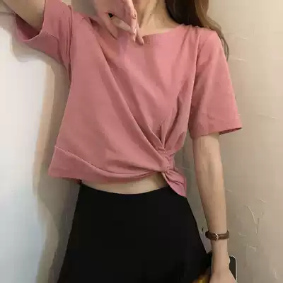 Net red ins Super fire kink short sleeve T-shirt female summer Korean version of tide students heart machine short high waist navel Joker top