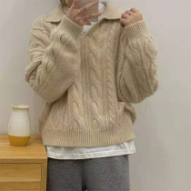 2021 autumn and winter Korean version of the retro Twist Weave with Lazy Wind and Lazy Wind-style Hooded Sweatshirt Sweater Female Outlap