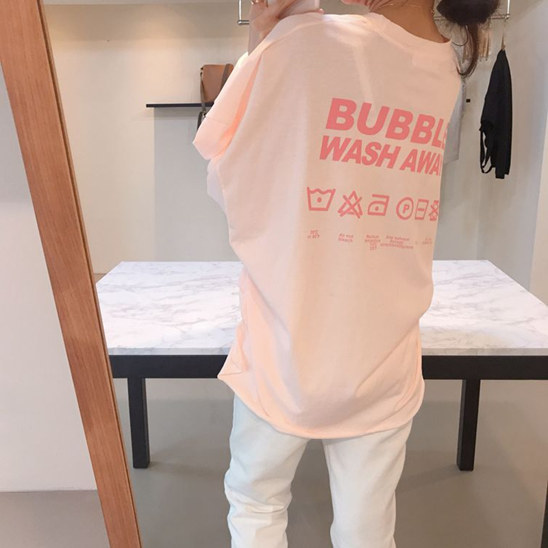 Spring Loaded Loose bf Lazy Wind Pink T-shirt Woman Long Sleeve Student Letters Printed in Long version of the undershirt