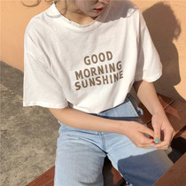 2022 summer fit new loose letter printed T-shirt female short sleeve port wind casual white half sleeve upper clothes dines