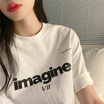 ins overfire harbor wind letters printed short sleeves T-shirt female spring and summer new students loose 100 lap half sleeves on clothes tide