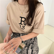 2022 summer fit new 100 hitch minimalist letter printed T-shirt female short sleeve student fashion loose round collar blouses