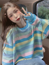 2021 Early autumn new necropolis with female loose bf Lazy Breeze Early Autumn Korean Version Striped Blouse with a small female design