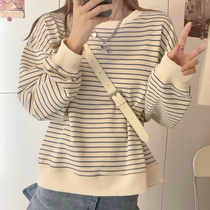Striped Oversize Sweatshirt Woman Loose bf Lazy Wind Spring Autumn Slim 2021 new early autumn blouses womens ins