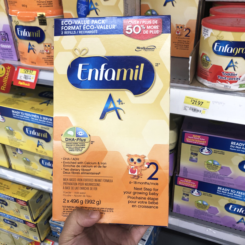 Spot Canada's Johnson & Johnson 2 segment infant 2 powder Enfamil A with DHA boxed 992g