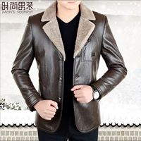 Áo khoác da nam trung niên bằng da lông thú cộng với nhung dày bố phá vỡ mùa đông áo khoác hoodie nam