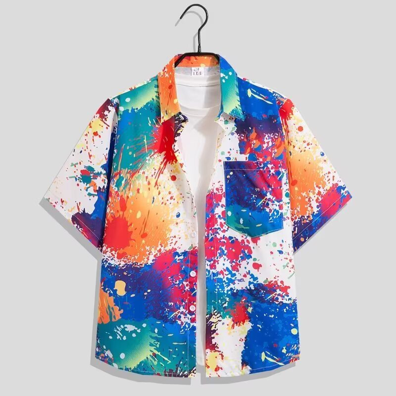 Hawaiian Beach Floral Shirt Short-Sleeved for Men and Women, Loose Casual Retro Cool Couple Outfit Half-Sleeve Top with Sun Protection Hawaiian Beach Floral Shirt Short-Sleeved for Men and Women, Loose Casual Retro Cool Couple Outfit Half-Sleeve Top with Sun Protection