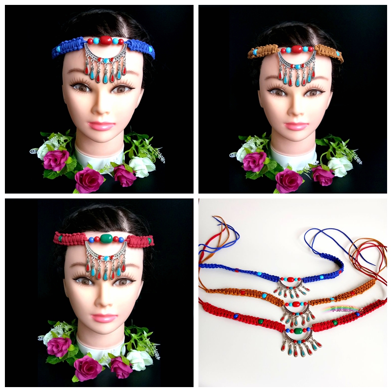 Ethnic Characteristics New Blue Headwear Craftsmanship Gift Pendulum Decoration Forehead Decoration Mongolian Hair Accessories Handwoven Hair with two