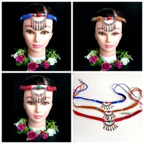 National featured new blue headwear handicraft forehead decorated Mongolian hair accessories handmade weave hair with two