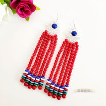 New Mongolian Elements Ladies Beads Earrings Earrings National Wind Popular Ear Accessories of the Long Stream Sume Chain