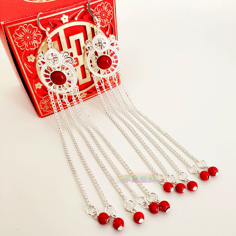 Mongolian Elements New Wheel Styling Metal Long Necklace Earrings Bridal Red Earrings Mongolia Clothing Accessories