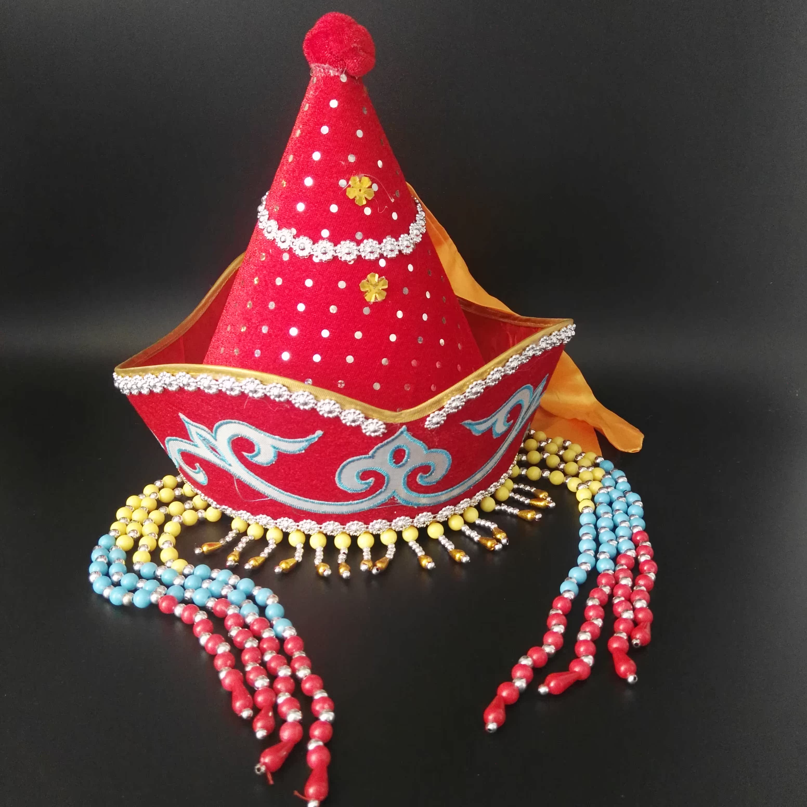 Mongolian female adult hat peaked hat handmade performance hat decoration Mongolian robe with clothing headdress