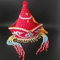 Mongolian female adult hat peaked hat handmade performance hat decoration Mongolian robe with clothing headdress