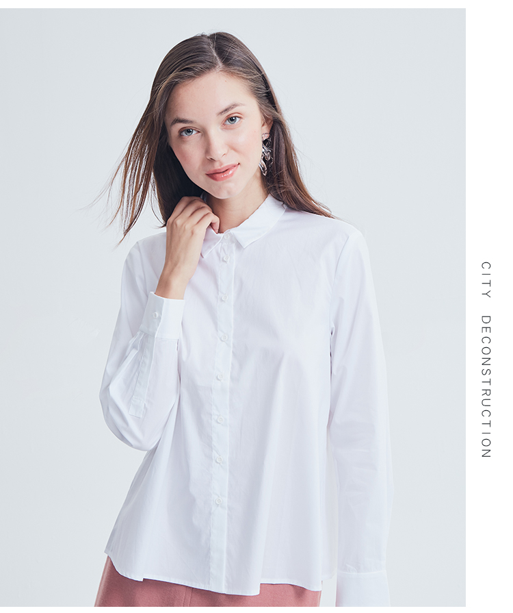一 嘉 e + Mùa xuân và mùa thu Cotton mới của phụ nữ Micro-thun cơ bản Áo dài trắng cơ bản Slim Top - Áo sơ mi sơ mi đẹp