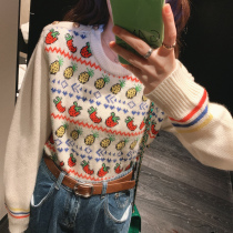 Mrs Qian fruit embroidery cashmere pullover sweater women loose outside wearing autumn new lazy wind knitted top