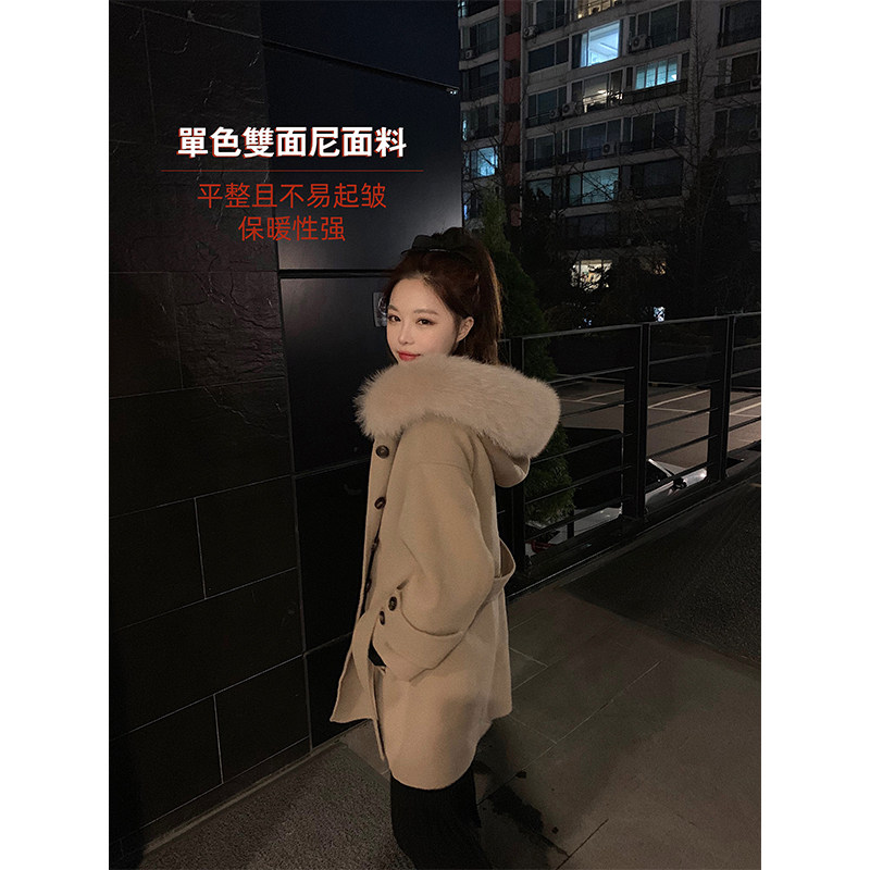 Mrs Qian big hair collar double-sided coat women's autumn and winter 2019 new small waist Parker coat wool coat
