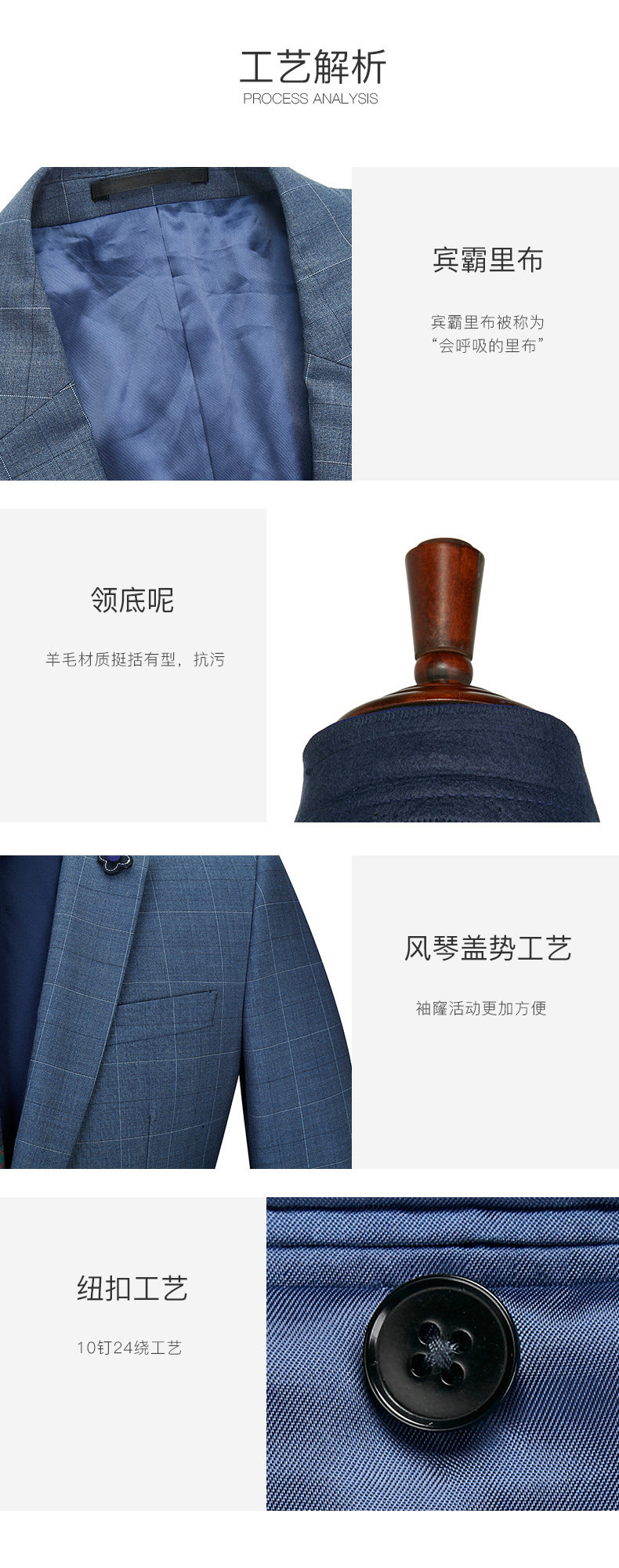 报喜鸟 90.3%羊毛+9.7%桑蚕丝 男士西服套装 图4