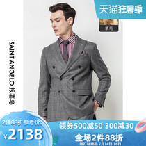 Saint Angelo autumn new mens business casual suit suit double-breasted pure wool slim fashion suit