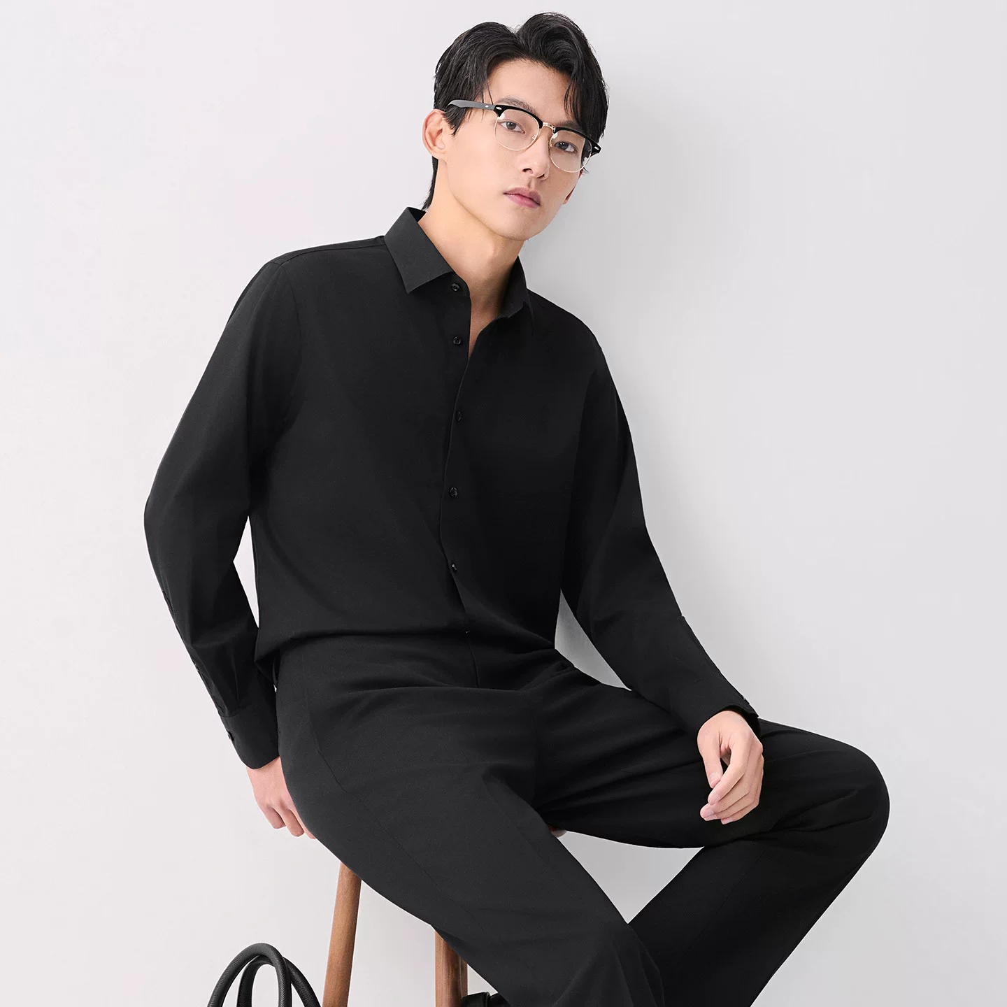 White long-sleeve, shirt, suit